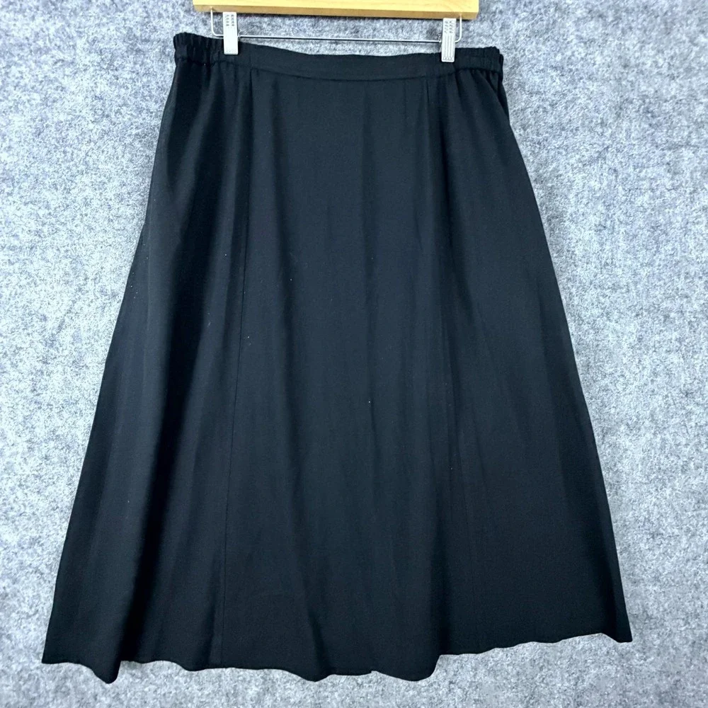 Jones New York Midi A-Line Skirt Womens 14W Black Button Front Career Academia